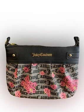 Juicy Couture Pink Bloom Floral Tweed Tote/Crossbody Bag | Black Faux Leather